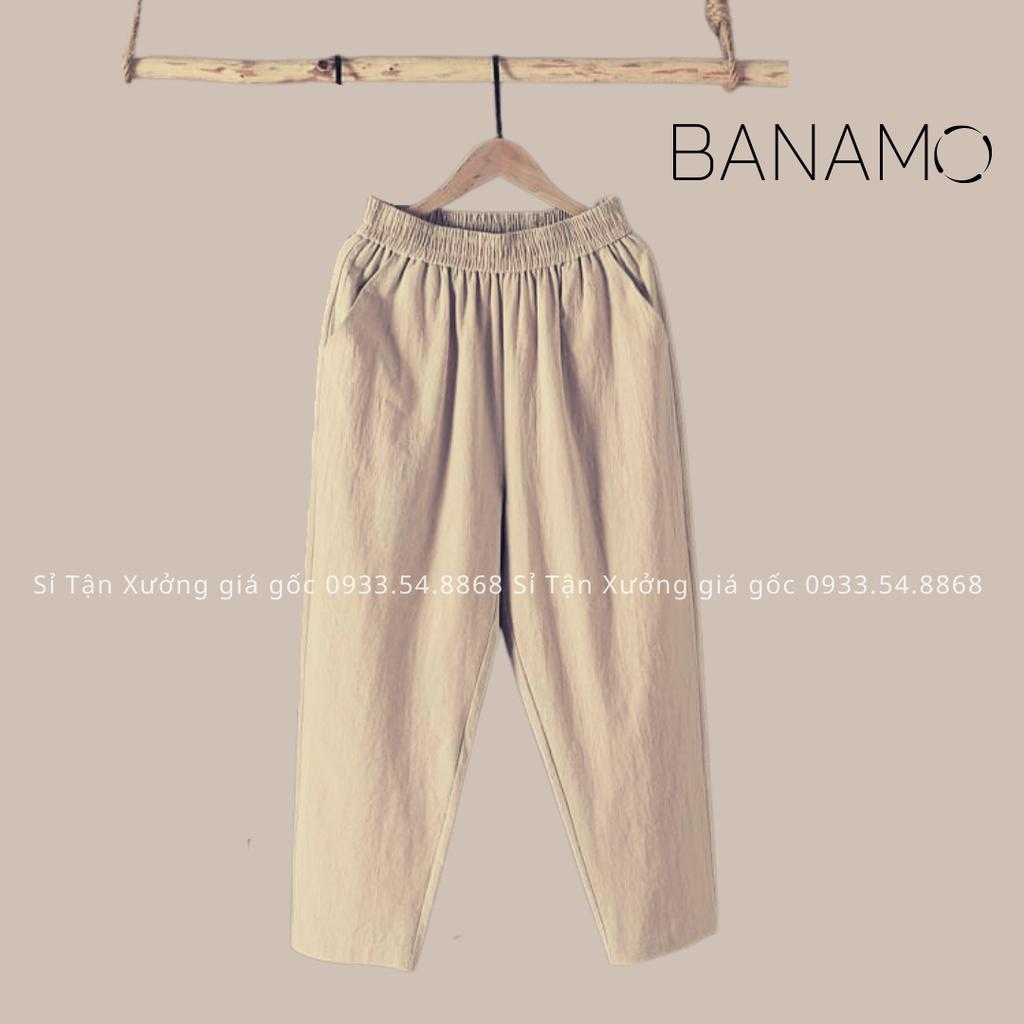 Quần đũi nữ cạp chun Banamo quần baggy đũi lưng thun chất đũi nhẹ mát đen trắng kem xanh than rêu nâu vàng 823
