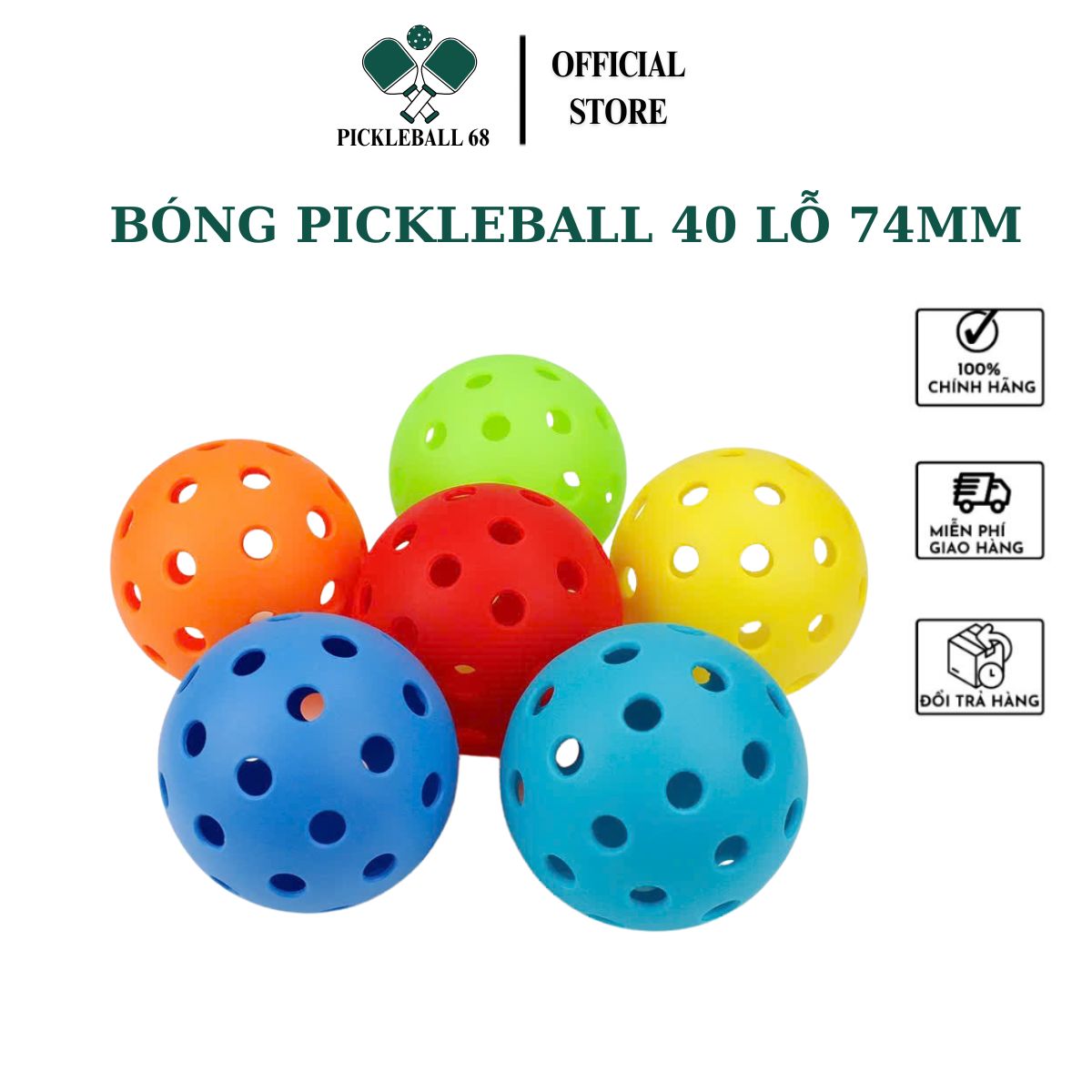 Set 5 quả bóng luyện tập tiêu chuẩn thi đấu pickleball 40 lỗ mix chính hãng Pickleball68