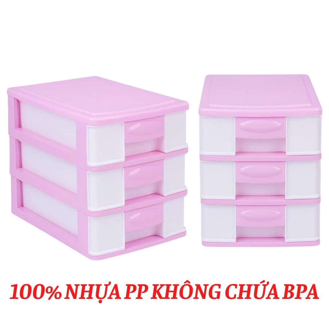 Tủ nhựa đa năng 3 ngăn đựng đồ để bàn tiết kiệm không gian 100% nhựa PP Đại Đồng Tiến an toàn sức khỏe