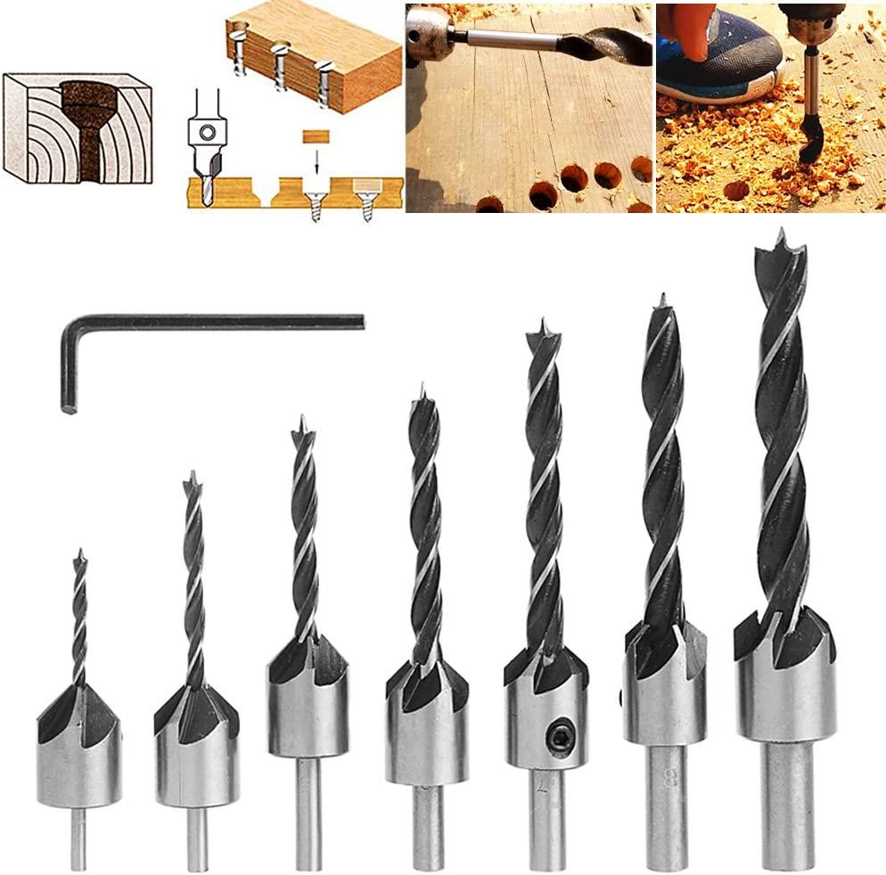 7PCS Gỗ gỗ dâu tây Bộ gỗ 5 bộ hoa hình nón trong thép ở công cụ gỗ tốc độ cao 3 4 5 6 7 8 mm mm với chìa khóa hình lục giác
