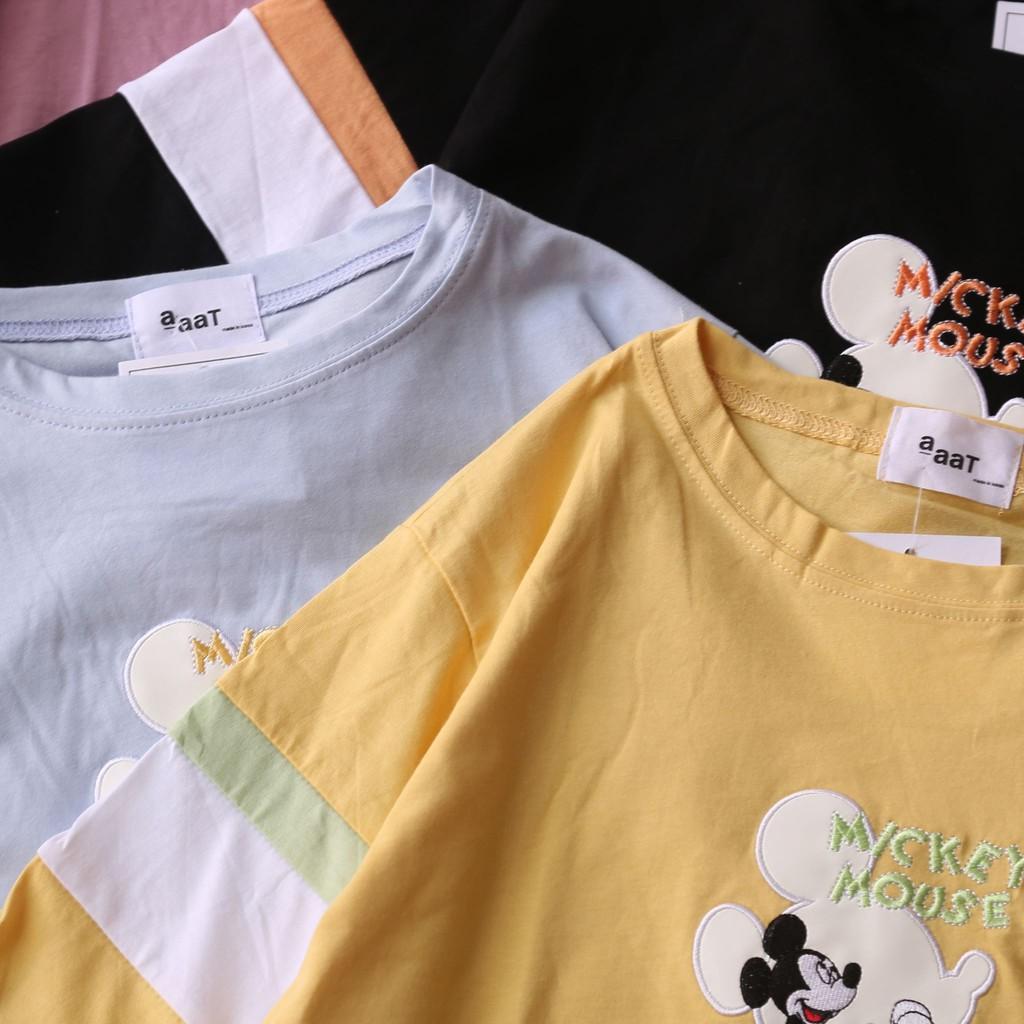 ÁO THUN THÊU HOẠT HÌNH PHỐI TAY MÀU