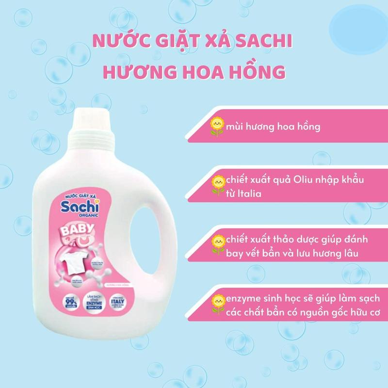 Nước giặt xả Sachi Organic dịu nhẹ cho làn da bé chai 280g và 2kg