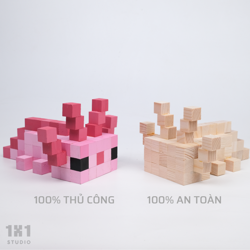 Mô hình Thú AXOLOTL Minecraft, Pet Figure Scale Làm Bằng Gỗ Handmade Hợp Decor Sưu Tập (Hồng/Pastel)