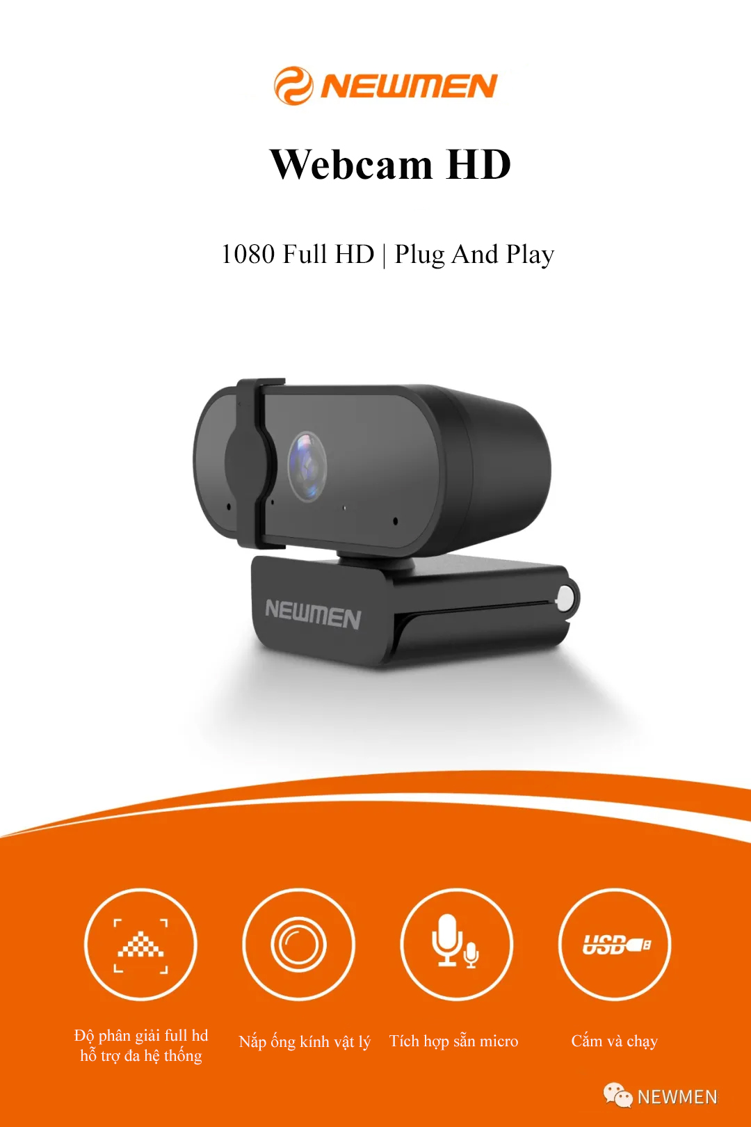 Webcam Newmen CM303 FullHD - Hàng Chính Hãng