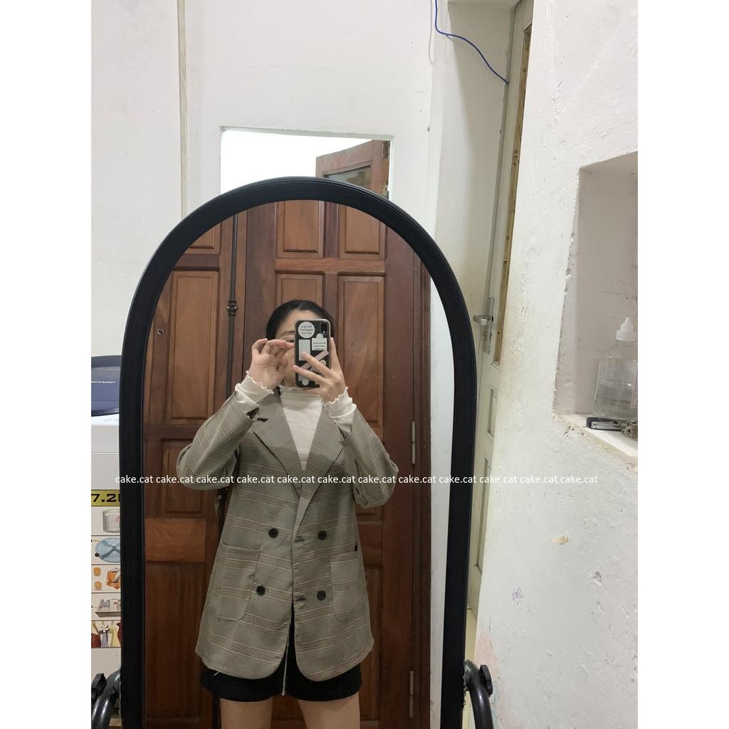 Áo Blazer kẻ nâu tây 4 cúc freesize (VIDEO ẢNH THẬT)