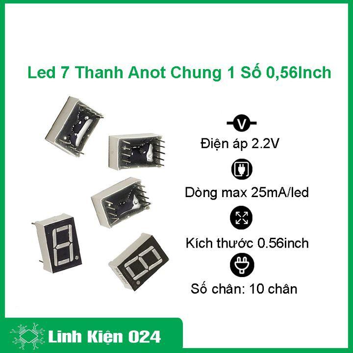 Bộ 10 Con Led 7 Thanh Anot Chung 1 Số 0,56Inch (Sáng Đỏ)