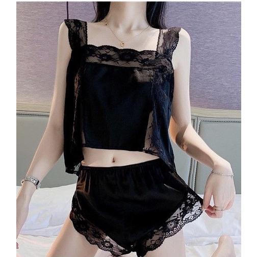 Đồ ngủ sexy, bộ đồ ngủ mùa hè nữ gợi cảm chất phi lụa mát mẻ