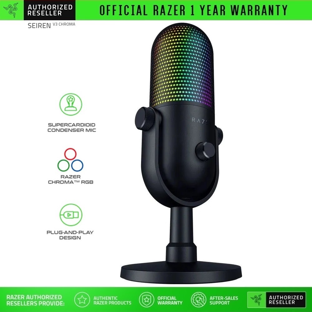 Thiết bị thu âm Razer Seiren V3 Chroma - RGB USB Microphone with Tap-to-Mute_Mới, hàng chính hãng