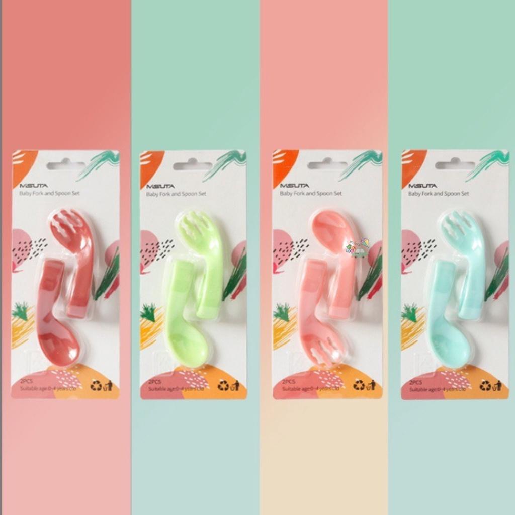 Bộ thìa nĩa tập xúc, bộ muỗng nĩa tập xúc báo nóng đổi màu cho bé tập ăn MISUTA , bộ thìa nĩa báo nóng