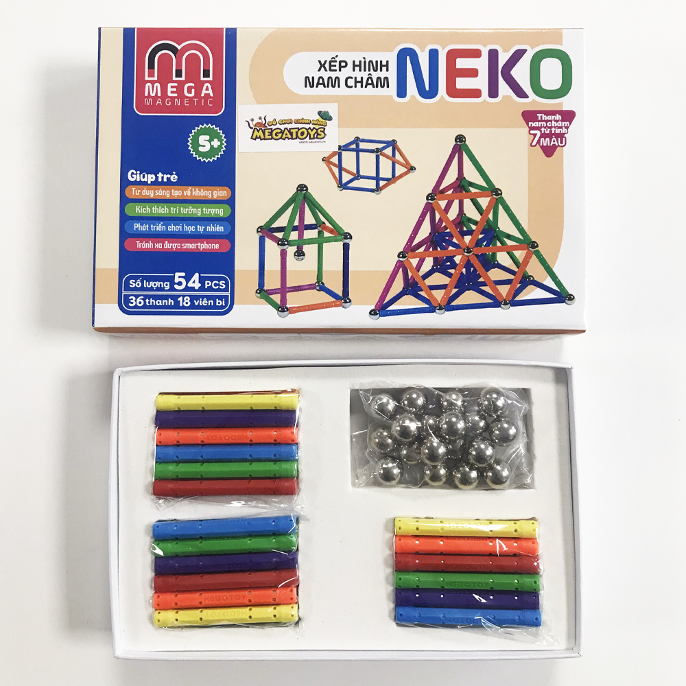 3618L - Bộ xếp hình nam châm thông minh 7 màu Neko thanh dài