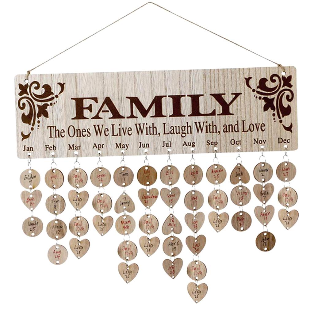 Family & Friends Wooden Calendar Board Birthday Reminder Hanging Sign