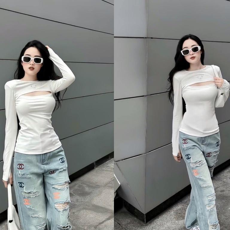 Áo thun, áo thu đông, áo dài tay kiểu dáng khoét ngực trẻ trung Trendy Clothing