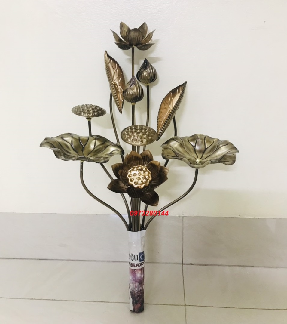 Hoa sen đồng 10 cành giả cổ cao 70cm