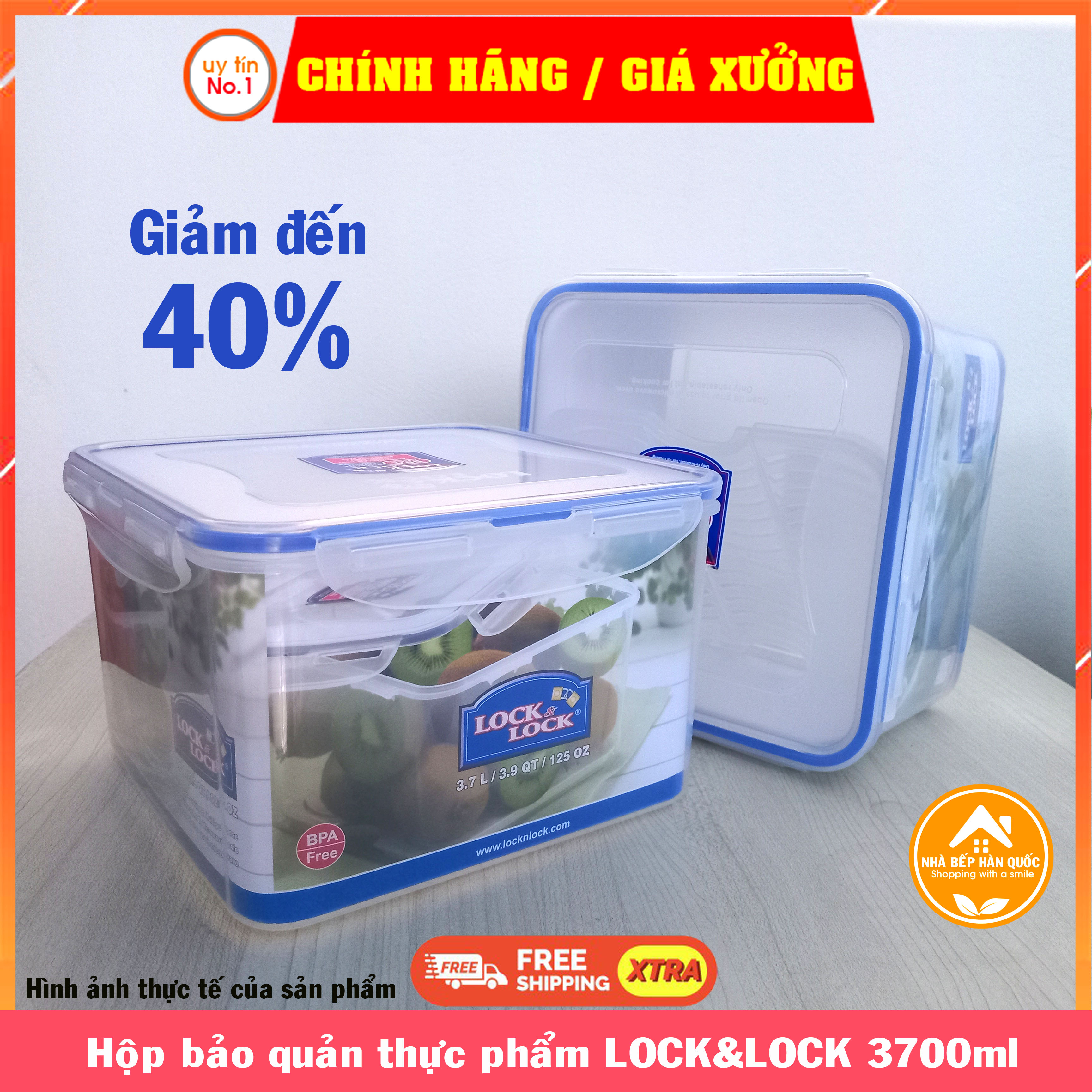 Hộp nhựa đựng thực phẩm, hộp bảo quản thực phẩm Lock&Lock HPL858D 3700ml