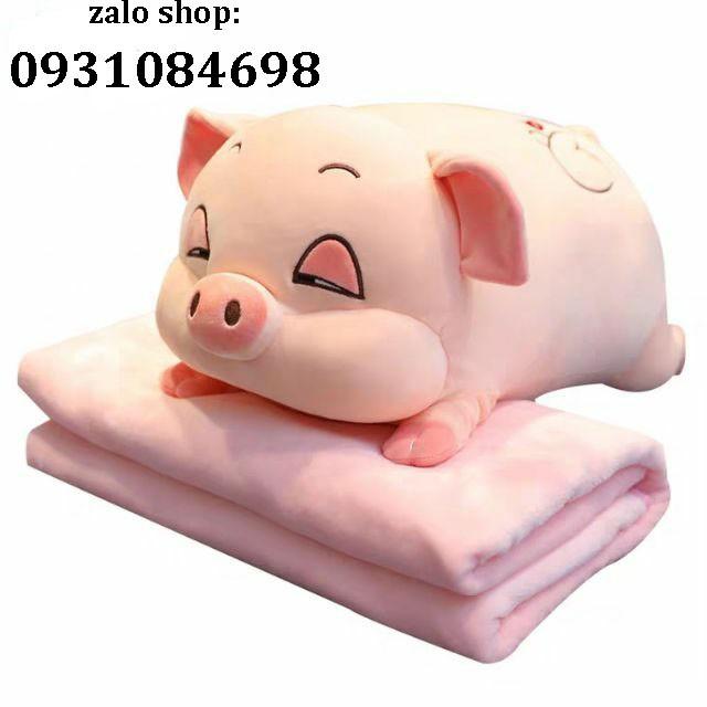 Bộ chăn gối văn phòng gấu bông Heo phê cần, khủng long, hà mã, xinh siêu đáng yêu