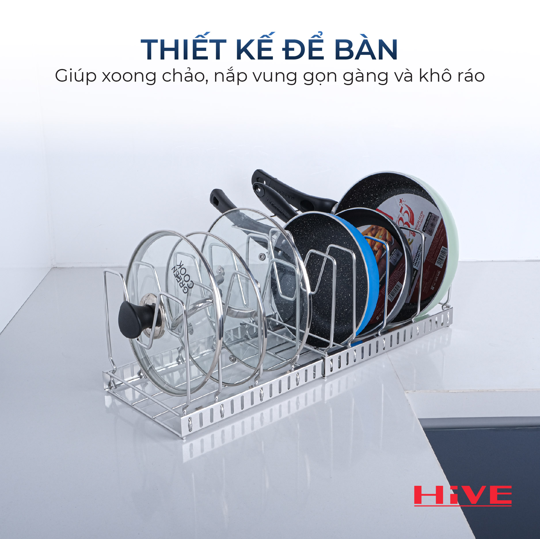 GIÁ ÚP CHẢO 2 NGĂN HIVE INOX 304