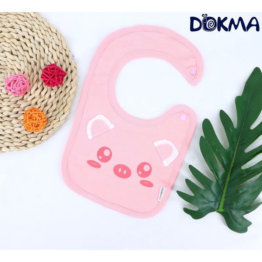 DS138 Yếm Cài Vai Phối Tai Dokma, Chất Liệu Cotton An Toàn Cho Da Bé