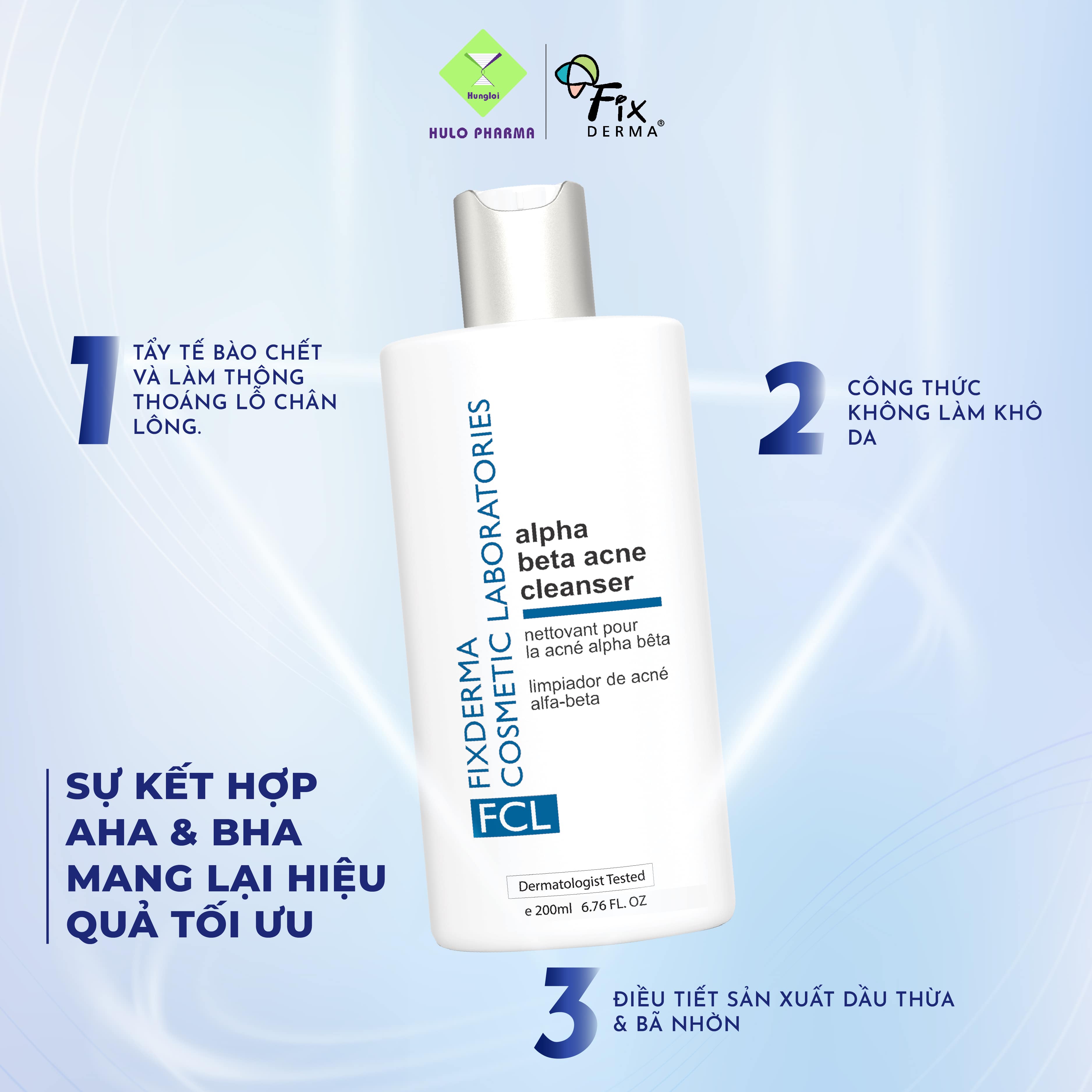Sữa Rửa Mặt Làm Giảm Mụn Fixderma FCL Alpha-Beta Acne Cleanser - 200ml