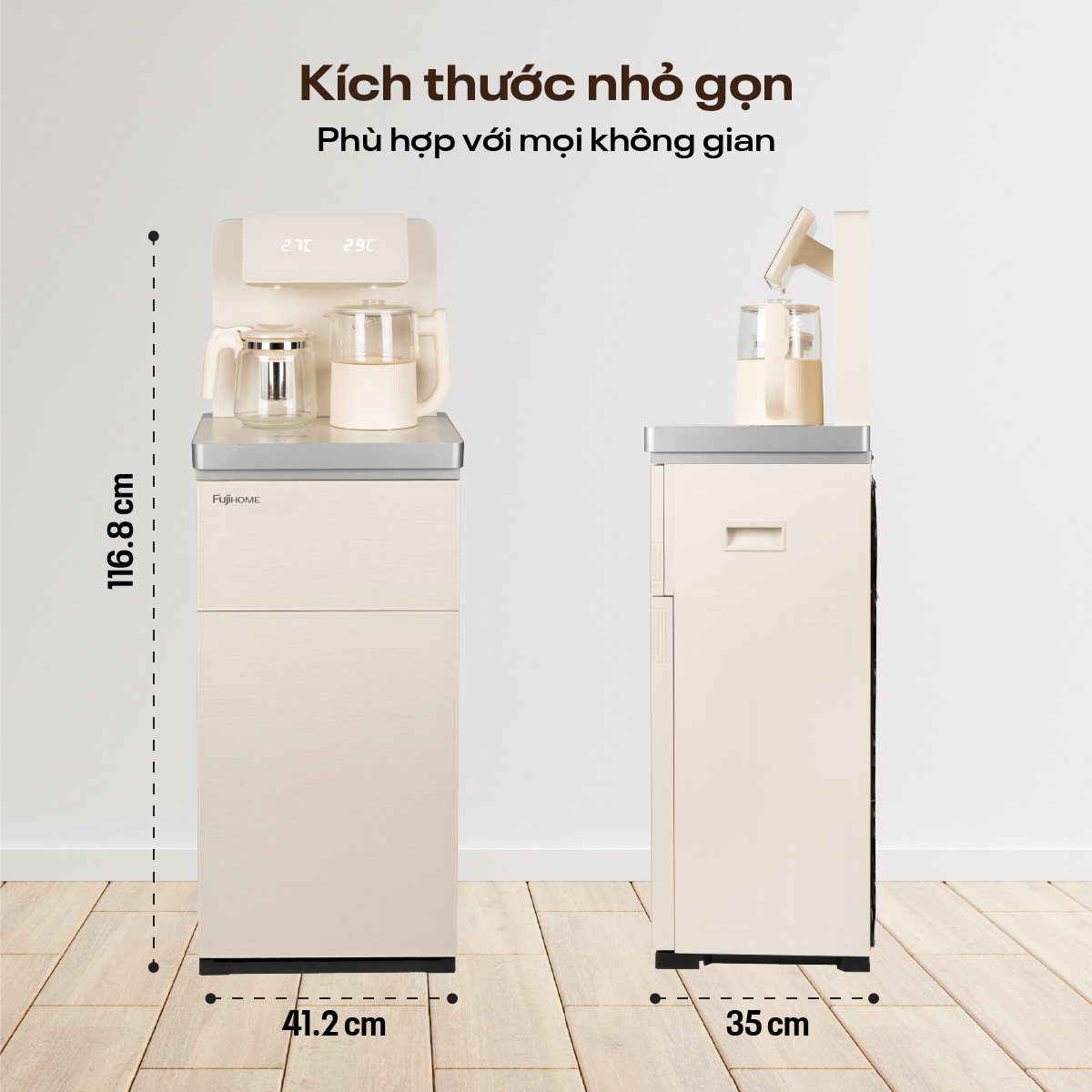 Cây nước nóng lạnh bàn trà cafe Fujihome nhập khẩu cài đặt nhiệt độ sôi, máy nước nóng lạnh bình âm điều khiển từ xa - hàng chính hãng