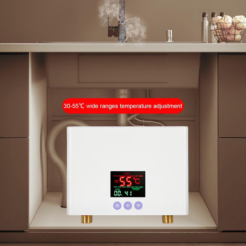 Instant Water Heater 3KW Mini Electric Tankless Water Heater Wall-Mounted with LED Display 3-Level Temperature Adjustment Remote Control for Home Kitchen Bathroom