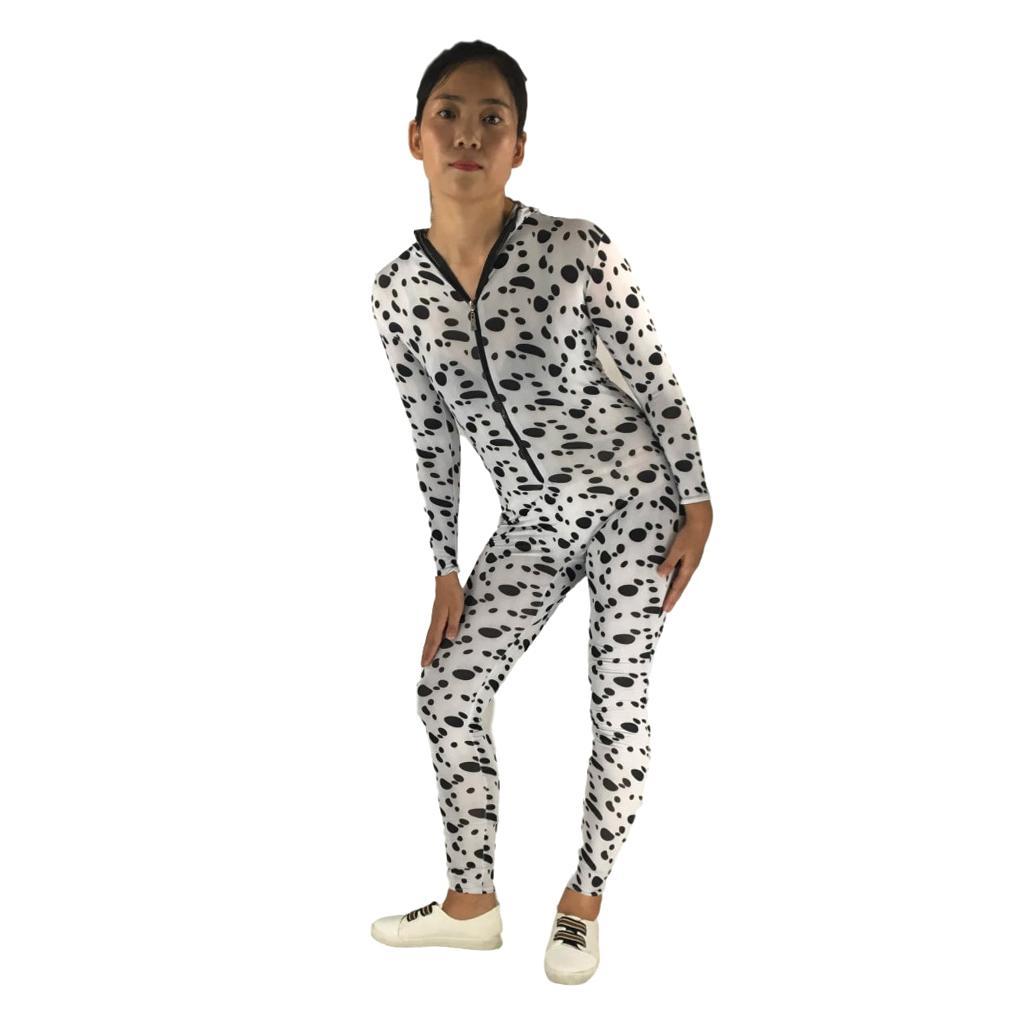 Adult Woman Spandex Body Spotted Dog Suit Halloween Costume Cosplay Accessories