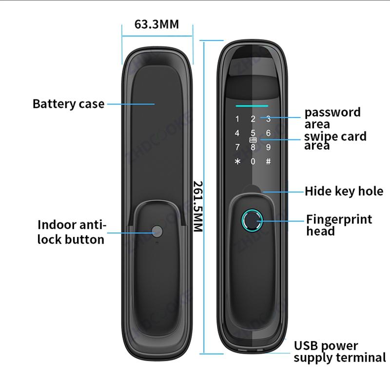 8 Ngôn Ngữ Điện Tử Tuya Wifi Tự Động Khóa Cửa Thông Minh Ứng Dụng TTLock Vân Tay Chống Nhìn Trộm Mật Khẩu Thẻ IC Chìa Khóa Kim Loại Mở Khóa