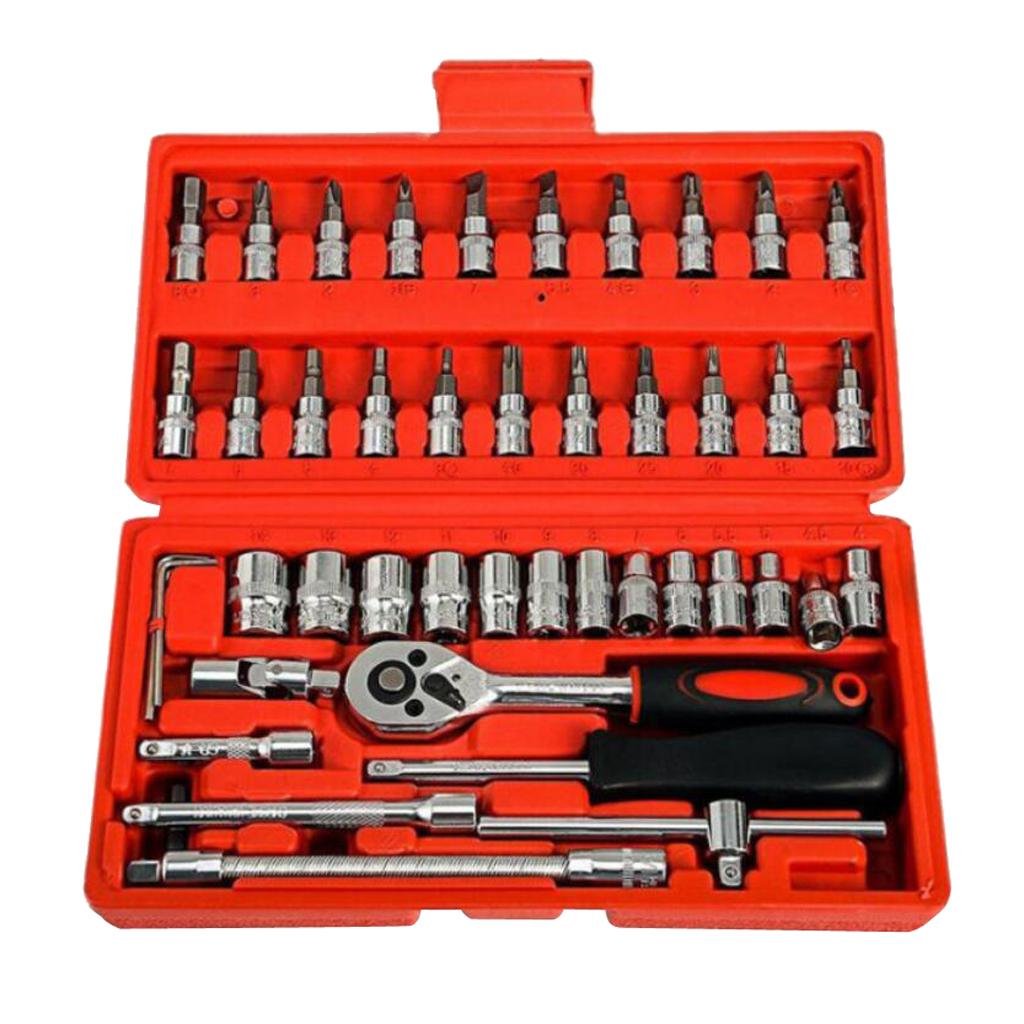 46 Chiếc 1/4-Inch Ổ Cắm Bộ Xe Công Cụ Sửa Chữa Ratchet Mô Men Xoắn Cờ Lê Combo
