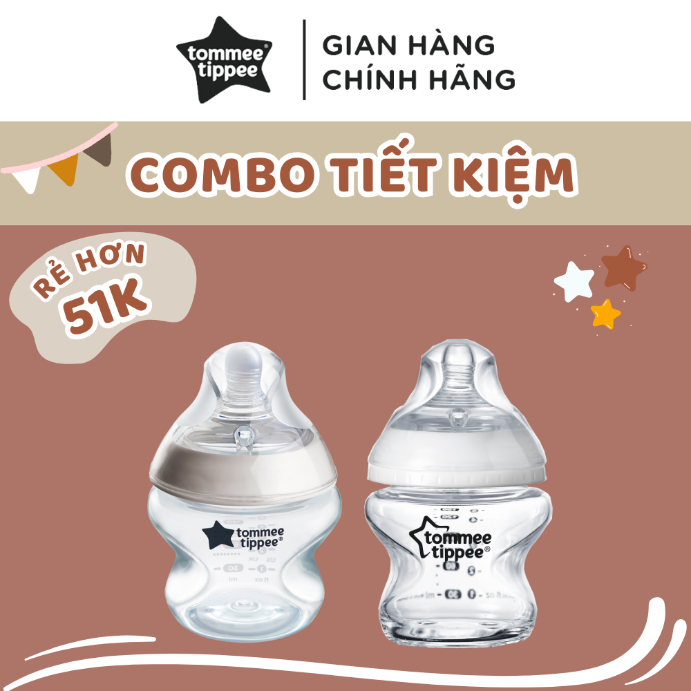 COMBO Bình Sữa Thuỷ Tinh Ty Siêu Mềm Tự Nhiên Tommee Tippee 150ml & Bình Sữa Ty Siêu Mềm Tự Nhiên Tommee Tippee 150ml