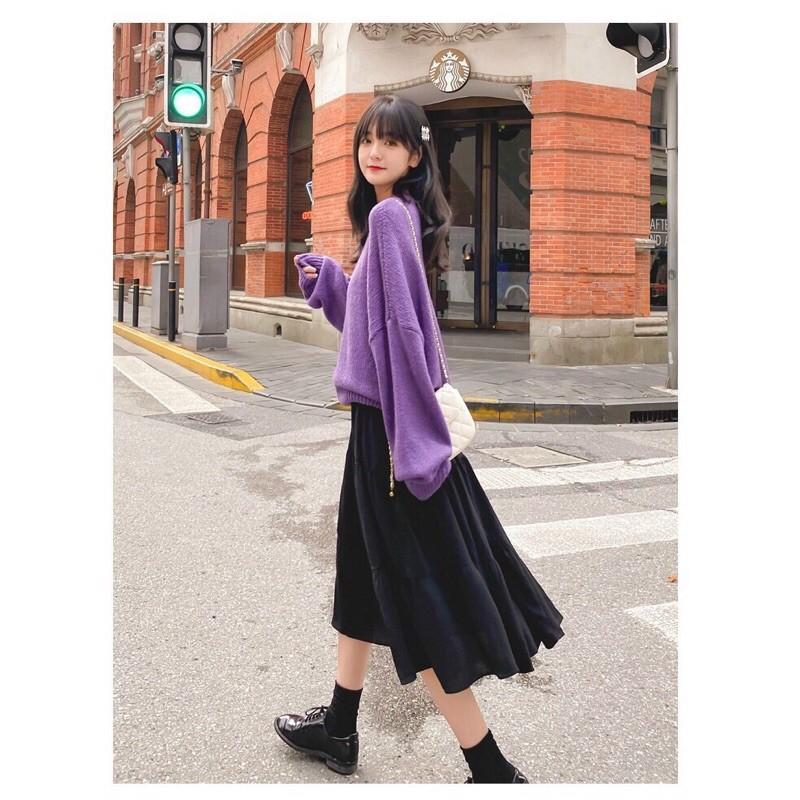 Chân váy voan xoè dáng dài phong cách ulzzang thời trang nữ có lót trong màu trắng đen -CV017