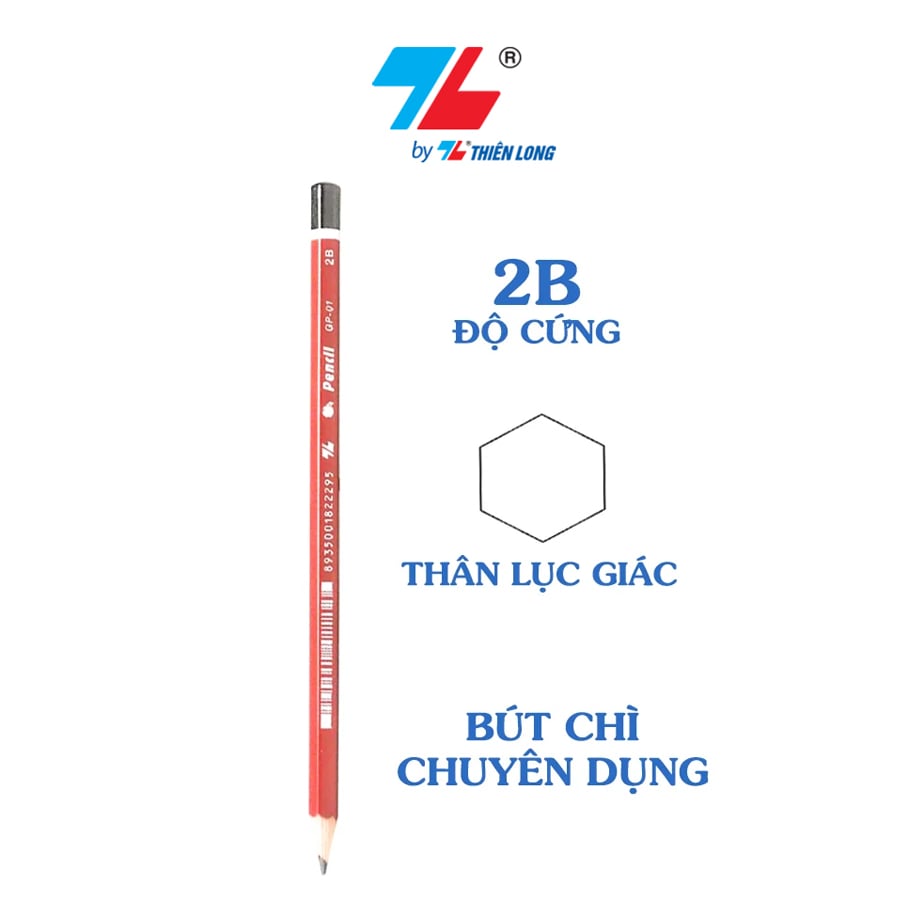 Hộp 10 cây Bút chì gỗ độ cứng 2B Thiên Long GP-01