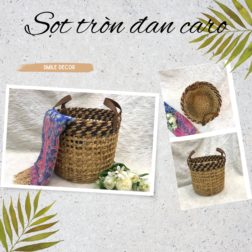 Giỏ lục bình đựng đồ phối màu quai simili Smile Decor
