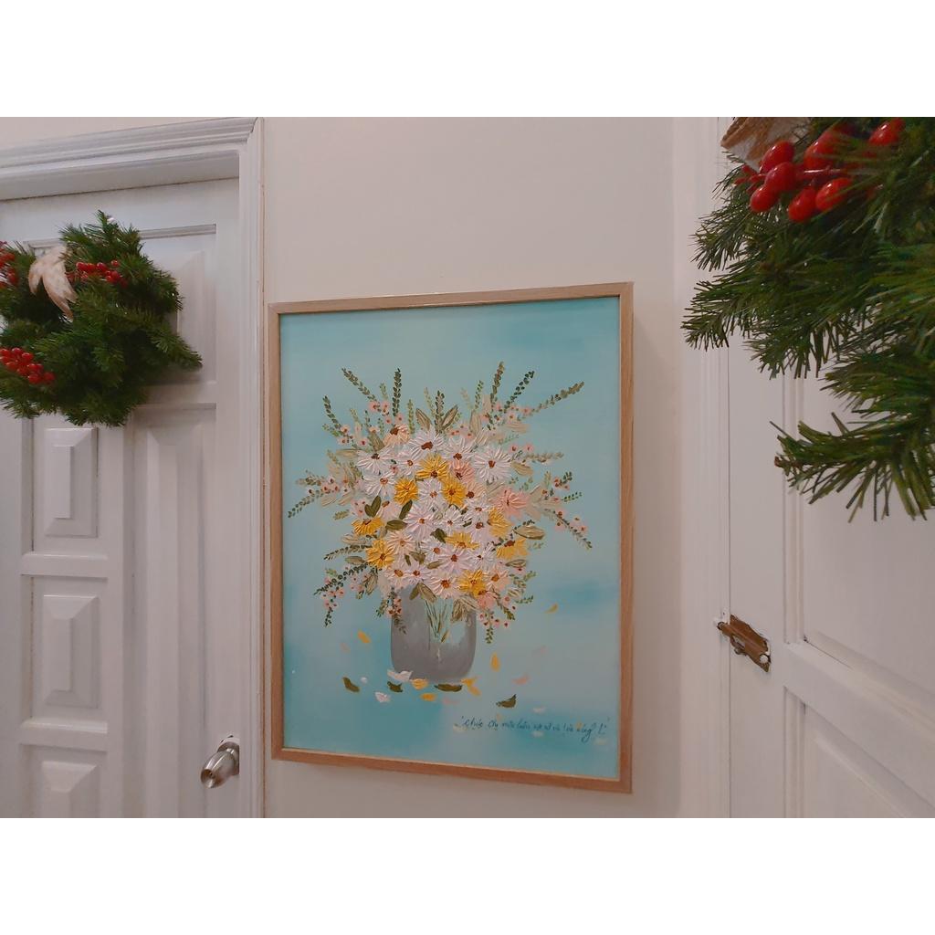 Tranh treo tường vẽ hoa nghệ thuật vintage trang trí phòng khách đẹp-Tranh Nhà Liên