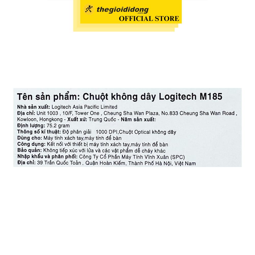 Chuột Không dây Logitech M185 - Hàng Chính Hãng