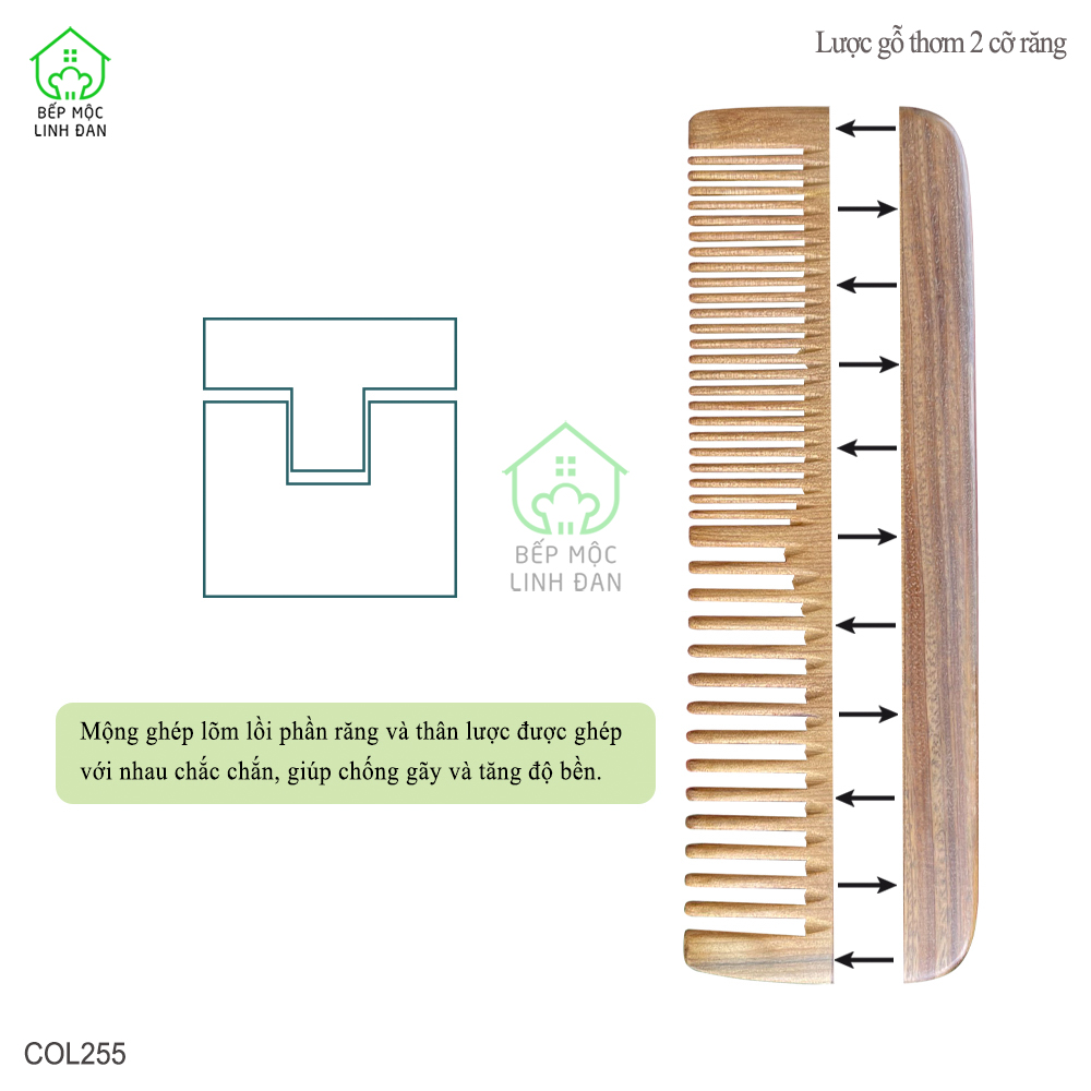 Lược Gỗ Thơm Ghép Răng Bằng Đầu 2 Loại Răng Tiện Dụng