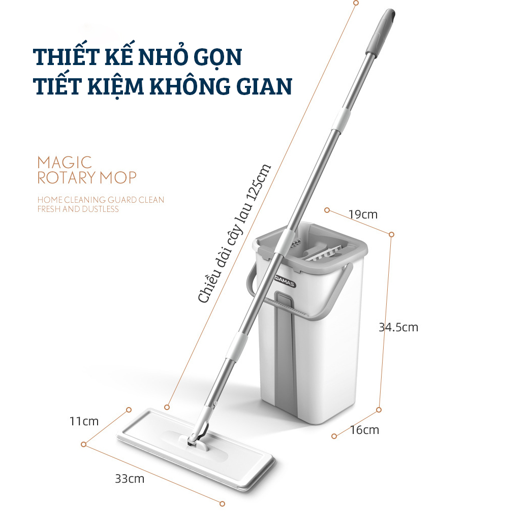 Bộ Cây Lau Nhà Tự Vắt Thông Minh , Chổi Lau Nhà Xoay 360 Độ , Dễ Dàng Len Lỏi Làm Sạch Những Góc Khuất, Thùng Chứa Nước Thiết Kế 2 Ngăn Riêng Biệt Tích Hợp Lược Gỡ Rối Giúp Giặt Sạch Và Vắt Khô Bông Lau Nhanh Chóng Mà Không Cần Tiếp Xúc - DAMAS Magic G130