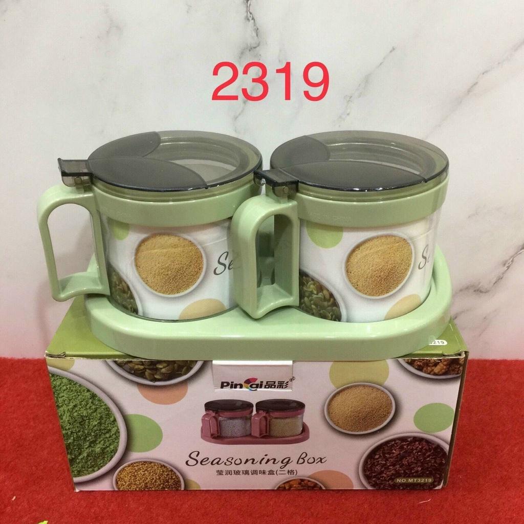 Bộ 4 hũ đựng gia vị thủy tinh Seasoning cao cấp có khay