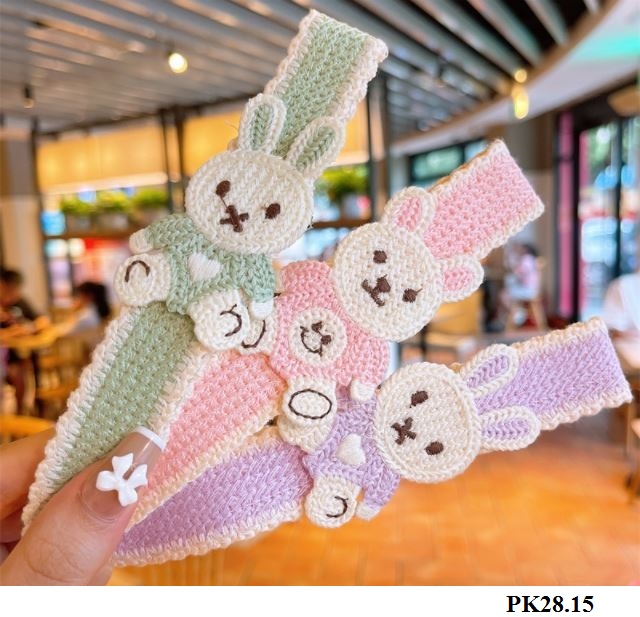 PK28 Bờm dán họa tiết thỏ gấu thời trang cho bé