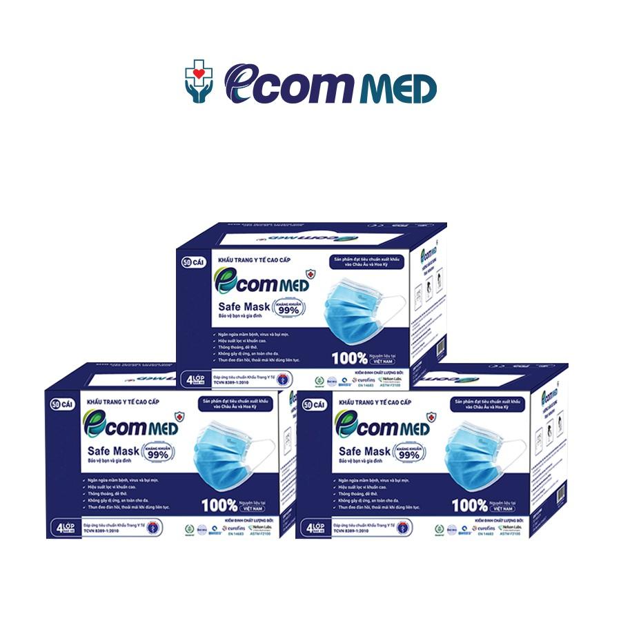 Combo 3 Hộp Khẩu Trang Y Tế EcomMed 4 Lớp Kháng Khuẩn 99%