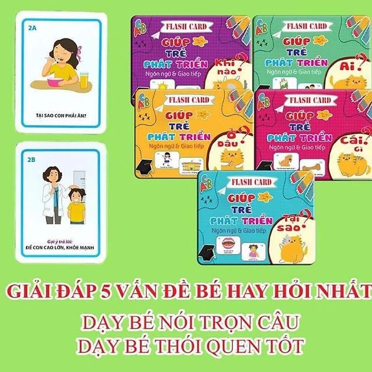 Hình ảnh Thẻ học thông minh cho bé Freeship Bộ thẻ phát triển ngôn ngữ giao tiếp cho bé với 300 câu hỏi và trả lời 5 chủ đề - Đồ chơi trẻ em HT SYS