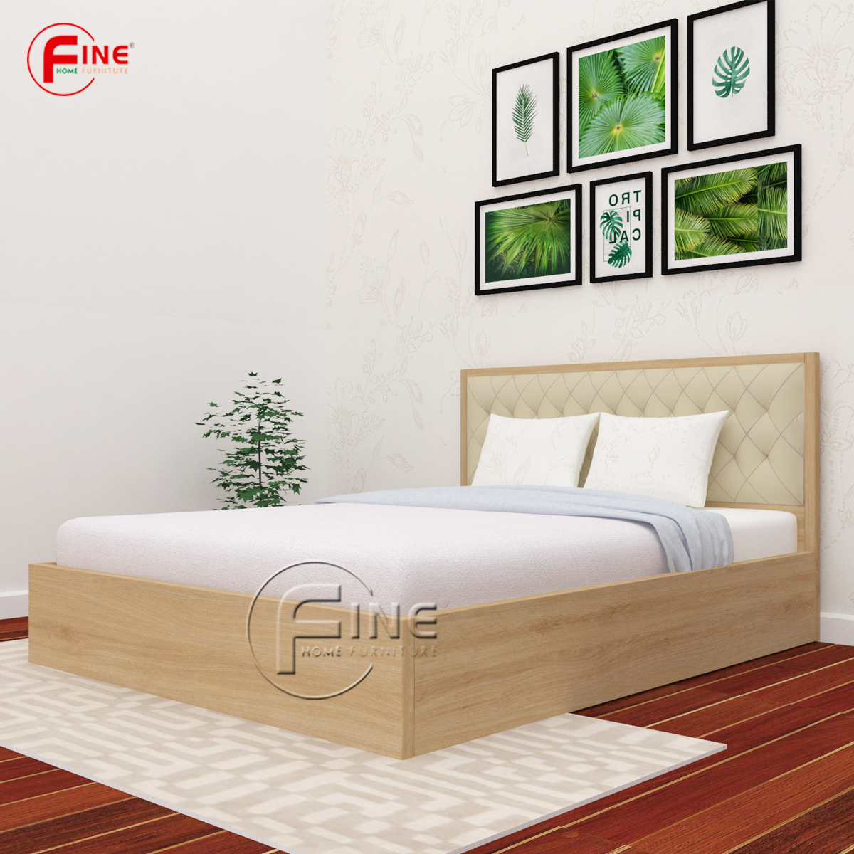 Giường Vai Đứng Đầu Nệm Hiện Đại Cao Cấp FINE FG192 Kích Thước 1m8