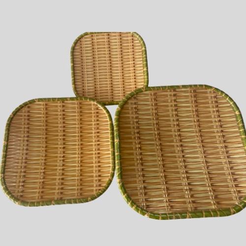 Đĩa nhựa phíp giả mây tre đan hình chữ nhật - Bày bún đậu hoa quả thức ăn