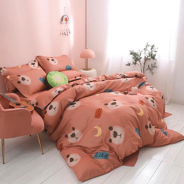 Set Chăn Ga Poly Gấu Hồng Hồng Cam Cam Siêu Đáng Yêu