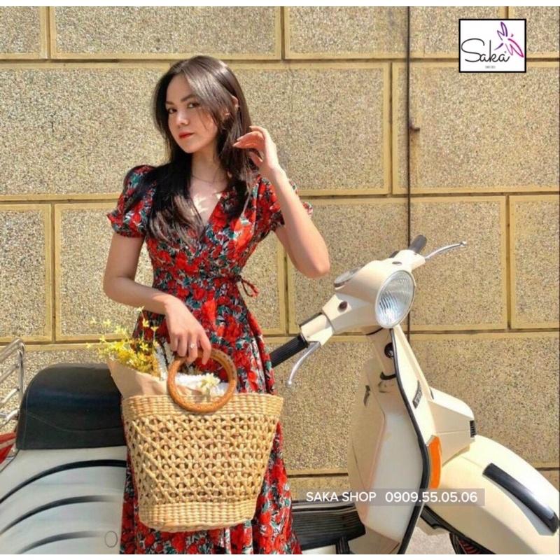 Maxi hoa xẻ tà thiết kế cao cấp vải đep , đầm hoa dáng dài