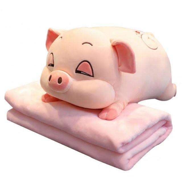 Bộ Chăn Gối Văn Phòng Heo, Bò, Chuột Xinh Kèm Chăn in 1 tiện lợi