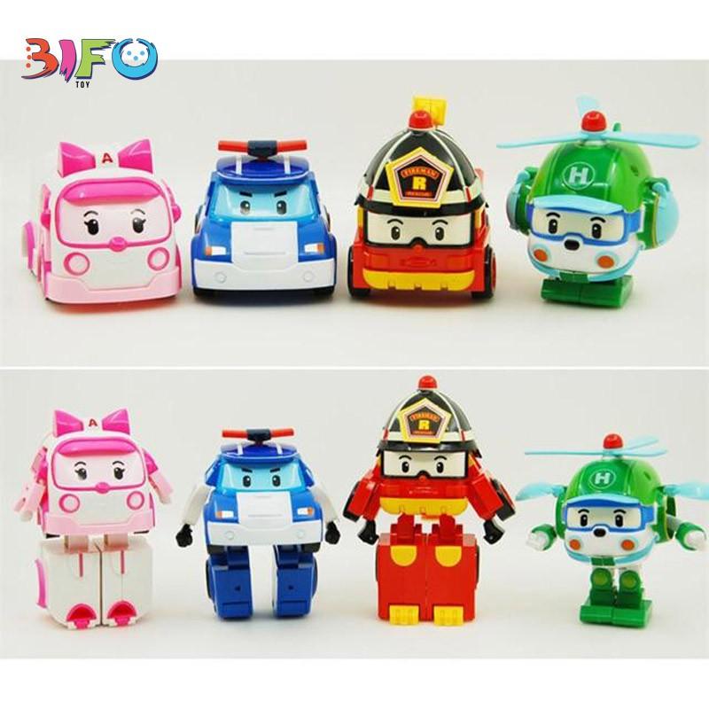 Hộp 6 đồ chơi biến hình biệt đội Robocar Poli 6 xe lắp ráp Policar 2 trong 1