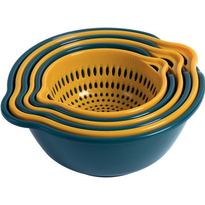 Set Rổ Kèm Chậu 6 Món Bộ 3 Rổ Và Chậu Thau Nhựa Rửa Rau Củ Đựng Hoa Quả Trái Cây 2 Lớp Hình Tròn Hình Vuông - GDNC0339