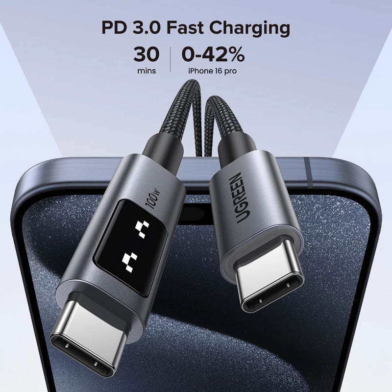 Cáp sạc nhanh 5A Uno USB-C sang USB-C 0,5m, 1m, 2m, 3m công suất 100W Ugreen hàng chính hãng