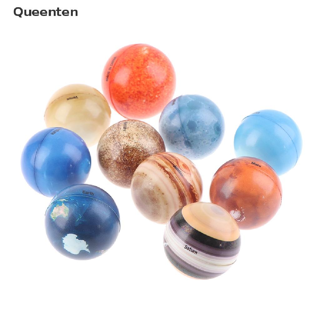 Queenten 9Pcs 6.3cm Eight Planets Sun Earth Moon Star Ball Rubber Bouncy anti-stress Toy QT