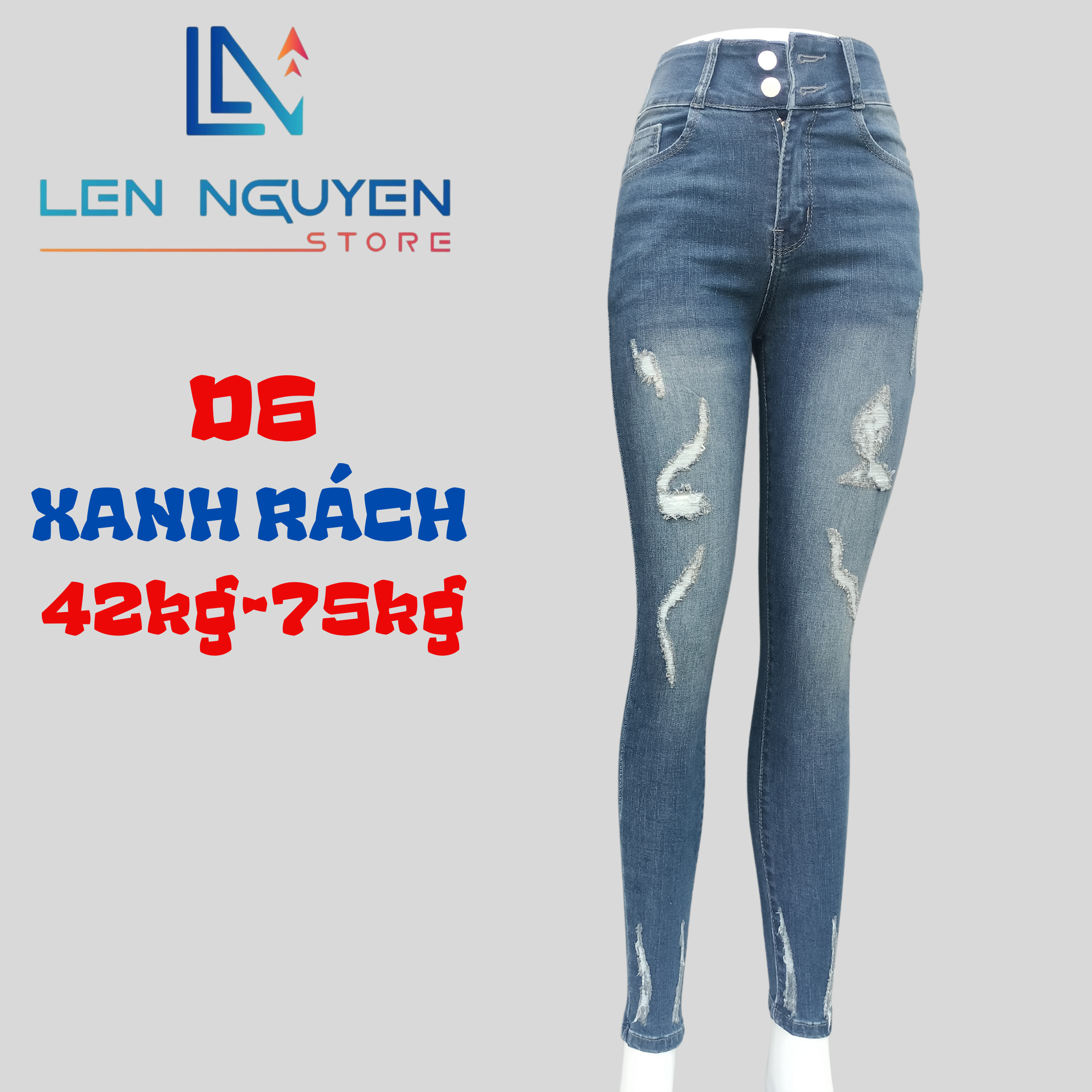 D6_Quần jean nữ, dài, lưng cao, quần bò nữ dáng ôm, quần rin nữ có big size, cho 42kg đến 75kg
