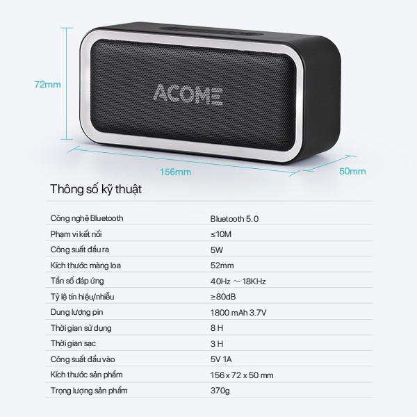 Loa Bluetooth ACOME Công Suất 5W, Hiệu Ứng LED RGD, Chuẩn Chống Nước IPX5 - Hàng Chính Hãng